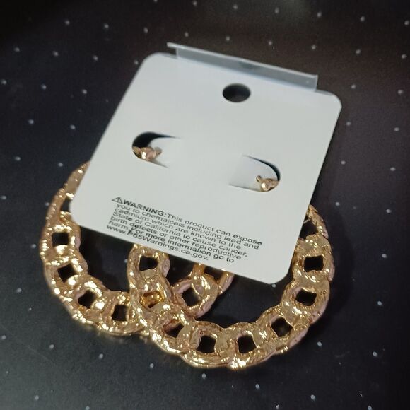 TOP & TOP PASTEL Gold-Toned Chain-Link Hoop Earrings w/ Crystals - Picture 2 of 2